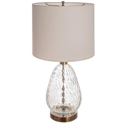 2ft. Textured Glass Base Table Lamp with White Cotton Drum Shade